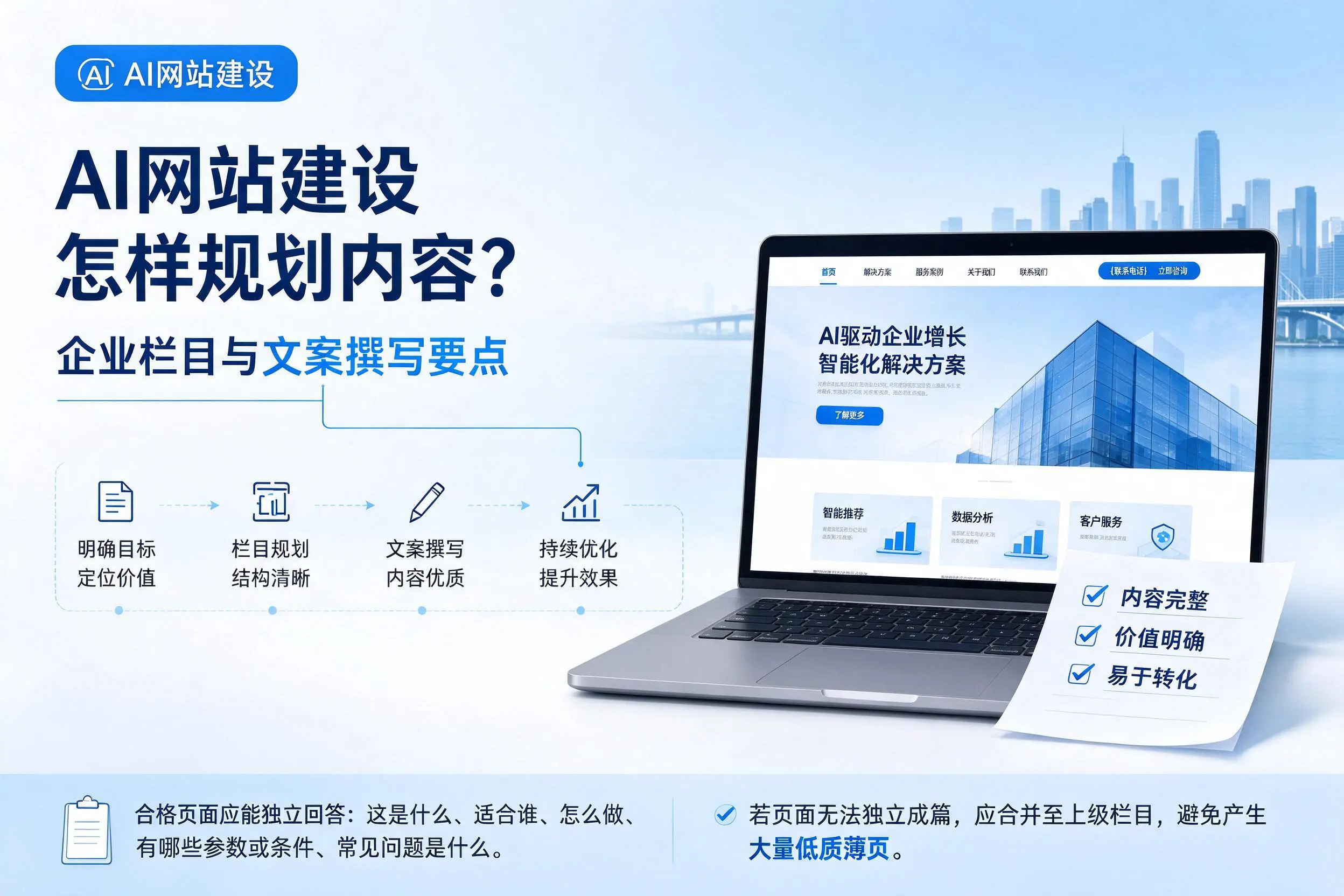 AI网站建设怎样规划内容？江门企业栏目与文案撰写要点